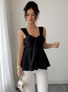 Elenzga Women's French Style Heavily Embroidered Mesh Insert Sleeveless Blouse - Black - View 4