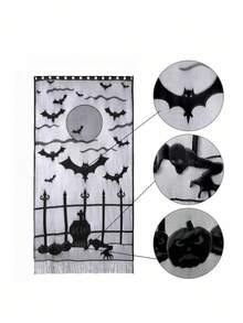 ROMWE Goth 1pc Halloween Imp Door Curtain Halloween Bat Door Curtain Black Lace Ghost Festival Tassel Curtain Door Curtain Holiday Gifts,Home Decor,Holiday Decorations - Black - View 5