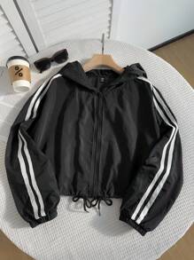 Comfortcana 夏季时尚拼布蝴蝶结拉链夹克外套 - 黑色 - 查看 5