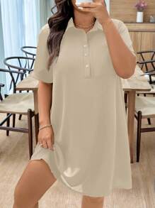 EMERY ROSE 时尚休闲直筒宽松舒适连衣裙，适合夏季上班和通勤 - 杏色 - 查看 1