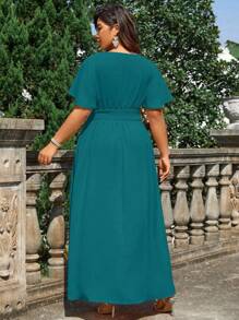 Cravure Gaun Panjang Ukuran Besar Warna Polos yang Melangsingkan Pinggang, Cocok untuk Pakaian Maxi Wanita Natal - Teal Blue - View 2