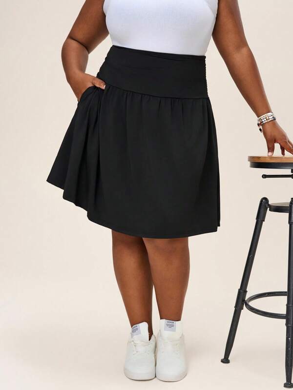 SHEIN LUNE Plus Solid Slant Pocket Flare Skirt