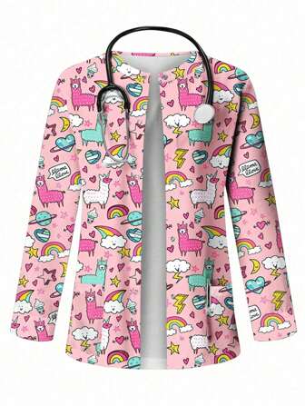PopScrub Chaqueta de manga larga con estampado completo para mujer, ropa exterior de uso médico, primavera/otoño