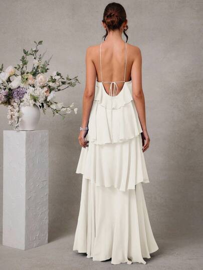 L'Amorae Váy Maxi Chiffon Xếp Tầng Thanh Lịch Lãng Mạn Cho Khách Dự Tiệc Cưới