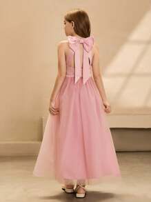 女童礼服公主风格无袖生日派对薄纱礼服，适合花童/婚礼/钢琴演奏会 - 粉色 - 查看 2