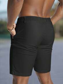 Manfinity Mode Men's Solid Color Simple Slim Fit Stylish Casual Shorts, Valentine's Day Shorts - Black - View 2