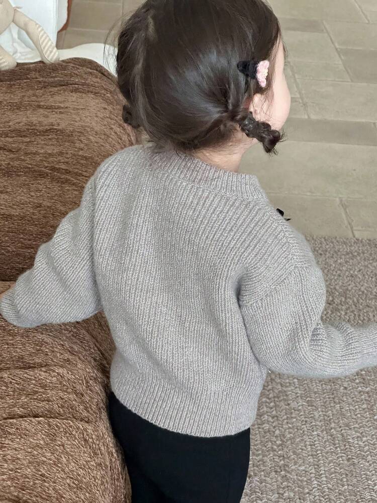 Baby Girl Round Neck Long Sleeve Pullover Sweater With Bow Decor Toddler Girls Clothes