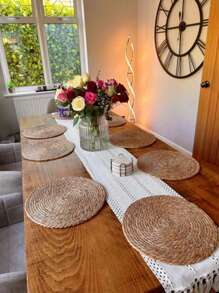 SHEIN 1 pièce/6 pièces Napperon tressé, Napperon rond en osier, Napperon tressé fait main en forme de calebasse naturelle, Napperon tressé style ferme, Napperon en osier style antique, Articles ménagers, Fournitures pour fête de mariage, Décoration de la maison, Décoration de la chambre, Saint-Valentin, Saint-Valentin, Cuisine, Accessoires de cuisine, Mariage