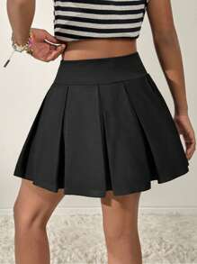 Coolane Kids 青少年女孩夏季可爱针织褶皱超黑色短款迷你裙，适合开学秋冬