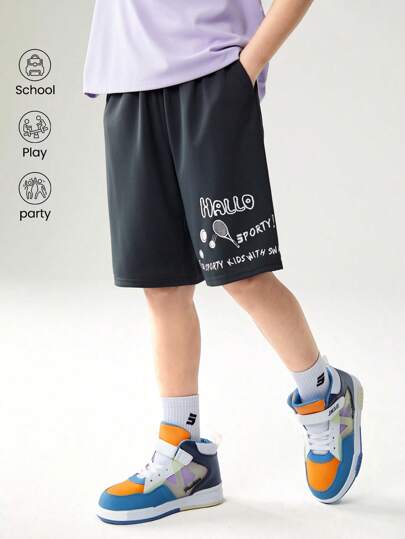 JNSQ Back To School Clothes, Tween Girl And Boy Outdoor Casual Sports Shorts, Children Elastic Waist Funny Letter Print Loose Outdoor Casual Sports Shorts