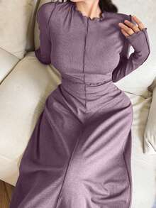 Feyla Đầm dài tay trơn màu thanh lịch cho nữ - Màu tím - Xem 5