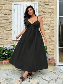 SHEIN EZwear 1pc Plus Size Casual Comfortable Long Dress, Adjustable Shoulder Straps