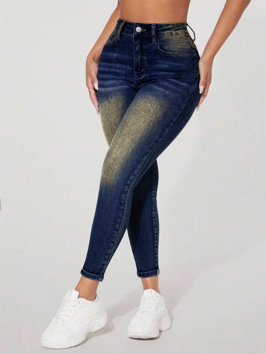 SHEIN PETITE 女式口袋设计紧身休闲百搭及踝牛仔裤