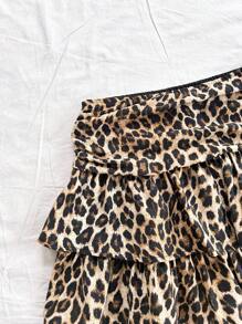 SHEIN 少女休闲豹纹叠层半身裙 - 棕色 - 查看 5