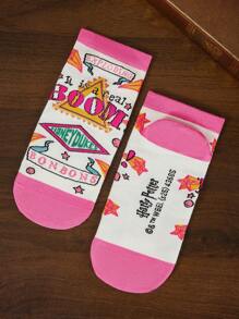 HARRY POTTER X SHEIN 5 Pairs Gift Box Packaging Soft & Breathable Moisture-Wicking Casual Women Ankle Socks WithBertie Bott's Every Flavor Beans Fashionable And Cute Pink Short Socks Reinforced Toe & Heel For Durabiliy All Season All-Match,Christmas
