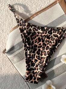 Swim Vcay 2pcs Women's Leopard Print Spaghetti Strap Sexy Crop Top And High Cut Sexy Bottoms Bikini Set, Springbreak Beachwear For Summer Beach Vacation