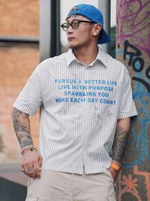 DAZY Summer Striped Multi-Color Letter Print Short Sleeve Shirt For Men - Multicolor - View 4