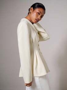 COSMINA Fall Women Clothes Women's Elegant Waist Cinching Button Thin Blazer, Autumn/Winter,Teacher Outfits For Women,Business Casual Woman