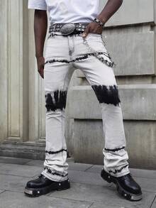 ROMWE MEN Street Life Quần Jeans Nam Ống Loe Túi Nhiều Lớp Giặt Cũ - Xám - Xem 2