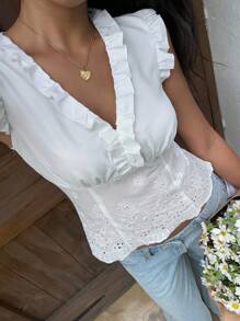 Sunnyshic 女式刺绣拼布无袖修身纽扣衬衫