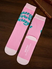HARRY POTTER X SHEIN 4 Pairs Soft & Breathable Moisture-Wicking Casual Women Crew Socks With Fashionable And Cute Pink Crew Socks Reinforced Toe & Heel For Durability Unisex For Men & Women All Season All-Match,Christmas