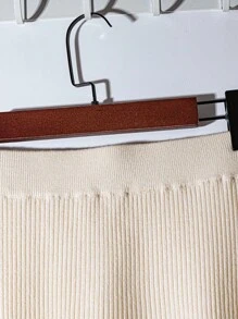 Franclia Elegant Minimalist Solid Color Knit Midi Skirt Knitted Sweater Clothes For University - Apricot - View 6