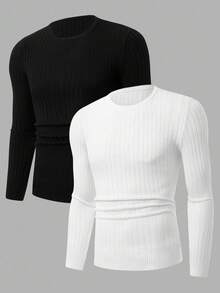 2 pezzi Maglioni a righe regolari da uomo, confezione multipla