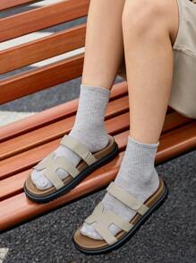 HighSole Women's Summer 2025 New Arrivals Hook And Loop Thick Bottom Casual Beach Slides Sandals - Apricot - View 6