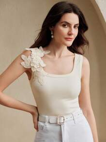 Anewsta Fashionable Fitted Embroidered Seamless Rib Tank Top