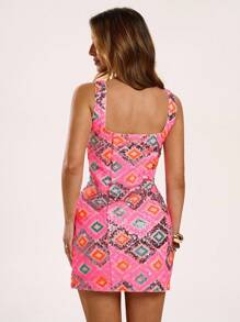 SHEIN BAE 无袖宝石迷你连衣裙，侧开衩，修身廓形，适合春夏季活动、派对、夜间外出、夜总会 - 粉色 - 查看 2