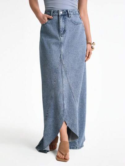 Daynim Jupe en jean asymétrique décontractée pour femmes