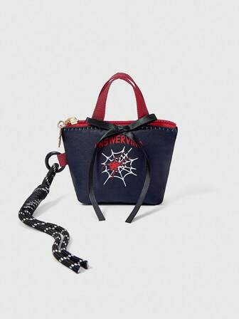 Grunge Punk Borsa per il trucco portatile di stile con motivo ragnatela e ragno scuro, adatta per Ognissanti