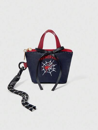 Grunge Punk Borsa per il trucco portatile di stile con motivo ragnatela e ragno scuro, adatta per Ognissanti