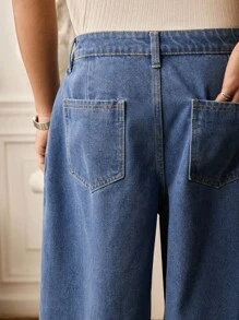 SWAVVY 男士时尚褶皱七分牛仔短裤 - 藍色 - 查看 7