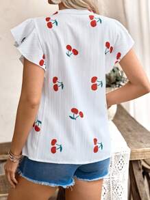 SHEIN 孕妇樱桃印花V领盖袖宽松上衣 - 白色 - 查看 2