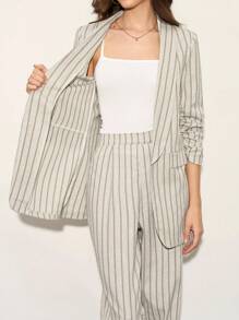 Amorya Áo khoác blazer sọc cổ điển dành cho nữ, Thời trang đi làm hàng ngày, Trang phục công sở giản dị mùa thu đông trở lại trường, Buổi hòa nhạc đồng quê, Mùa thu phù hợp để đi làm, Phong cách Old Money, Giáo viên, Vải lanh mới 2025 - Nhiều màu - Xem 11