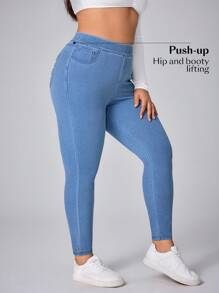 Flexra Plus Size Women Bowknot Elastic Fitted Pants - Medium Wash - View 8