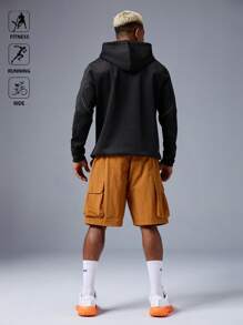 Acti Log Herren Sweatshirt mit Langarm, Kapuze und Zugkordel, Motiv Langhantel, für Outdoor Sport - Schwarz - Übersicht 2