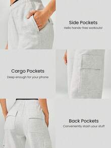 GLOWMODE 30'' Everyday Fleece Wide Leg Adjustable Drawstring Waist Cargo Joggers Pants Daily Casual Fall Winter - Grey - View 3