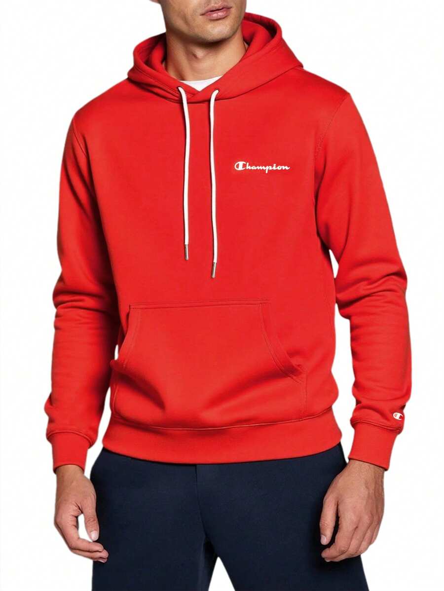 Champion Casual Men's Minimalist Design Pocket Drawstring Hoodie - Red - View 1