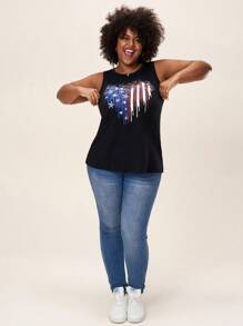 Comfylo Plus Size Independence Day Element Printed Casual Summer Tank Top