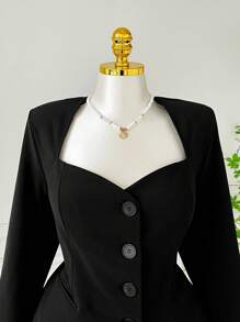 Comfortcana 大码女式甜心领长袖单排扣休闲优雅西装外套