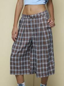 COUREZ 修身常规版型格纹牛仔短裤/夏季短裤/女士夏季度假街头休闲Y2K外出穿搭 - 彩色 - 查看 4