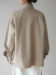 Dazy-Less Damen Lose Business Lässig Bluse mit Kordelzug, minimalistisches Langarmhemd für Büromode, Frühling/Herbst Damenkleidung