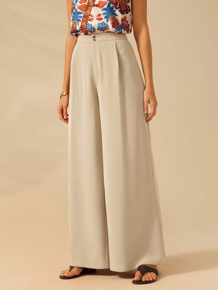 CAJUNI Women's Extra Loose Straight Leg Orange Brown Pants, Casual Holiday Beach Summer Trousers - Apricot - View 1