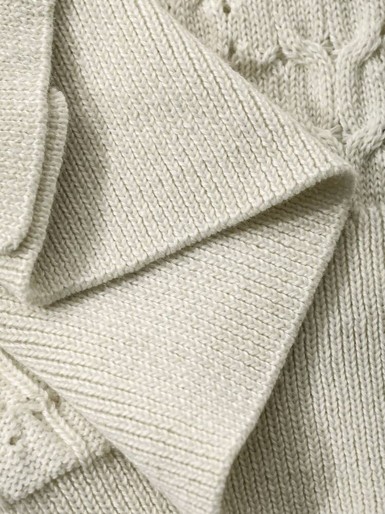 Spring/Summer Plain Beige Textured Fabric Cardigan Sweater For Men