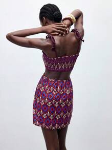 Maija Váy yếm mini hở eo họa tiết hình học cho nữ, đi nghỉ - Nhiều màu - Xem 2