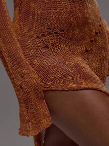 MUSERA 喇叭形长袖做旧针织不对称下摆长裙，适合节日、音乐会、锐舞派对、夜店、夏季、性感后台、假日海滩婚礼宾客、优雅约会、秋冬季等场合。