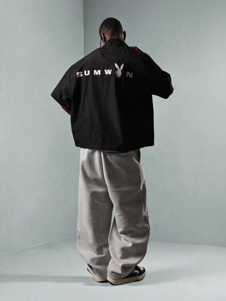 PLAYBOY X SUMWON Premium Streetwear Utility Work Zip Through Short Sleeve Shirt Reflective Logo Lightweight Oversized Menswear Festival Summer