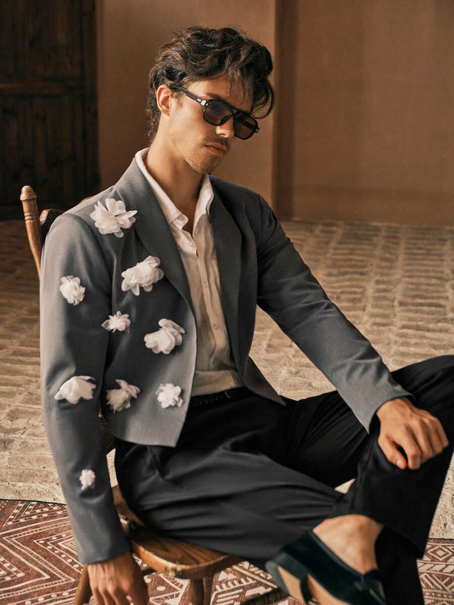 Manfinity VCAY Men's Niche Design Embellished Single-Breasted Blazer, For Fall Winter - Multicolor - View 1